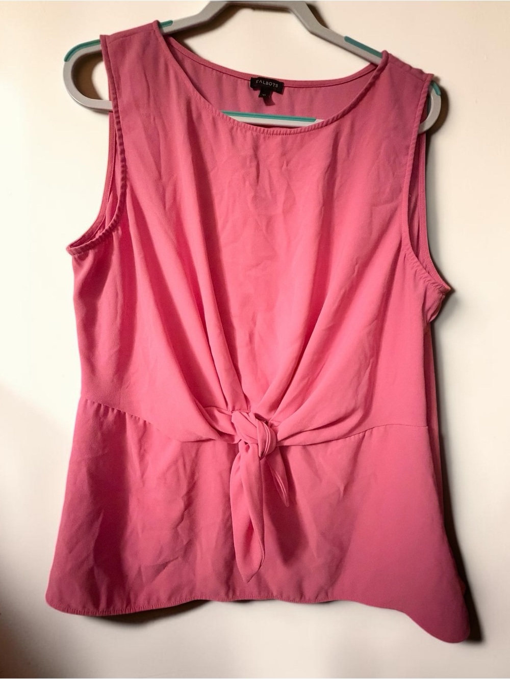 Talbots Pink Tie Front Blouse Size XL Sleeveless Draped Waist Career Top